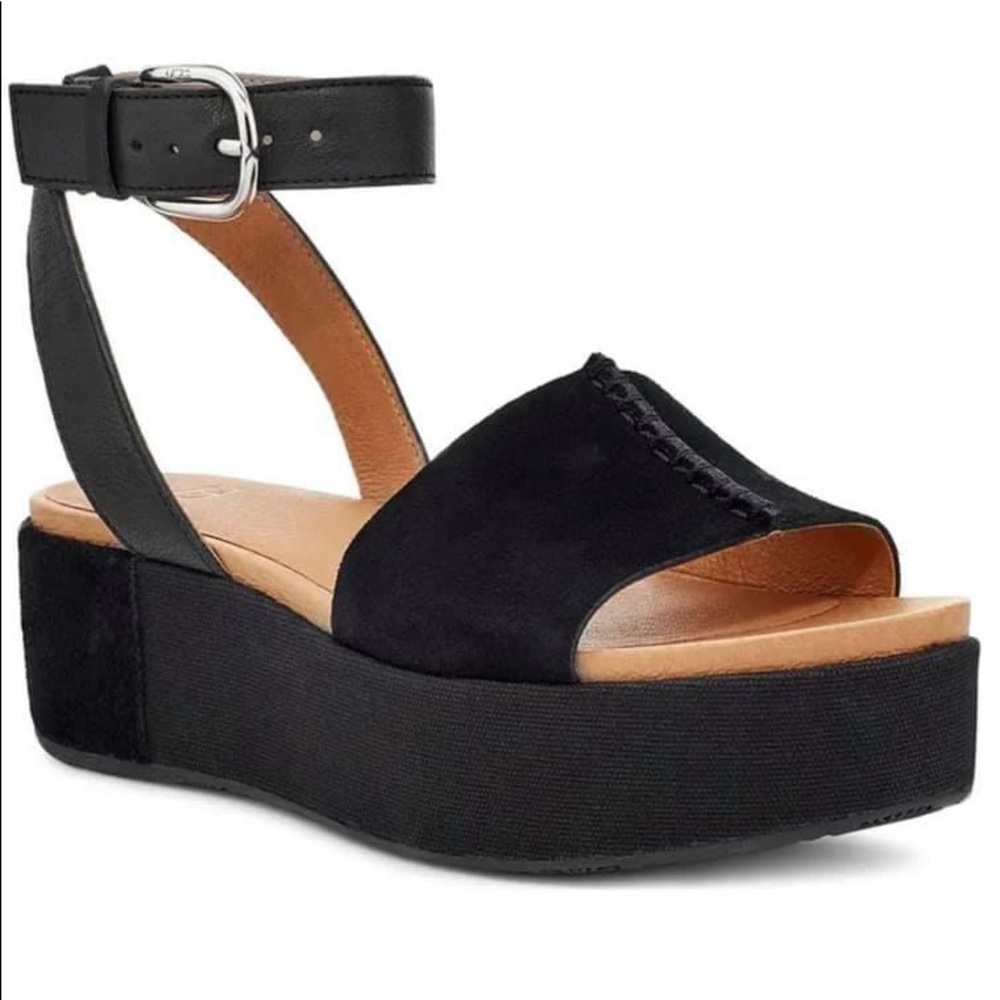 UGG Black Platform Ankle-Strap Sandals